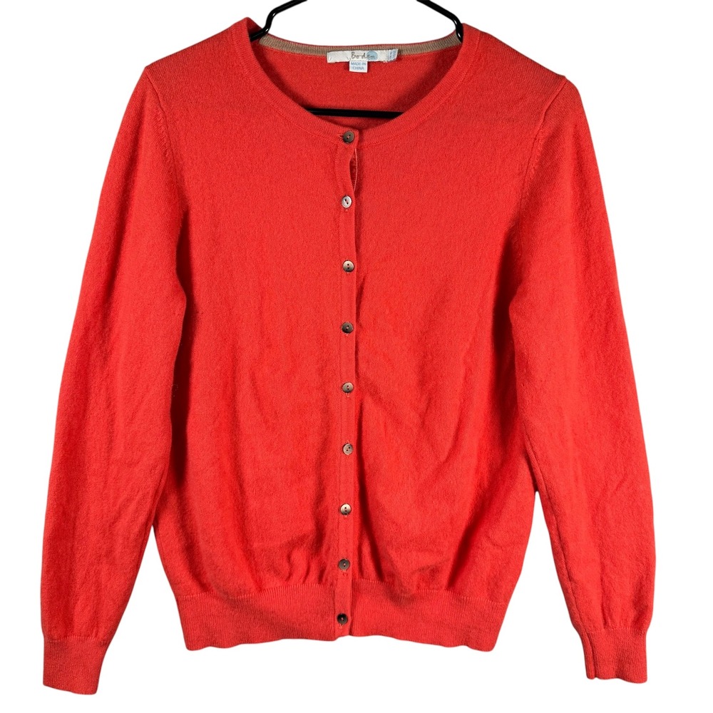 Boden Cashmere Crewneck Cardigan Women US 12 Orange Red Button Front Sweater